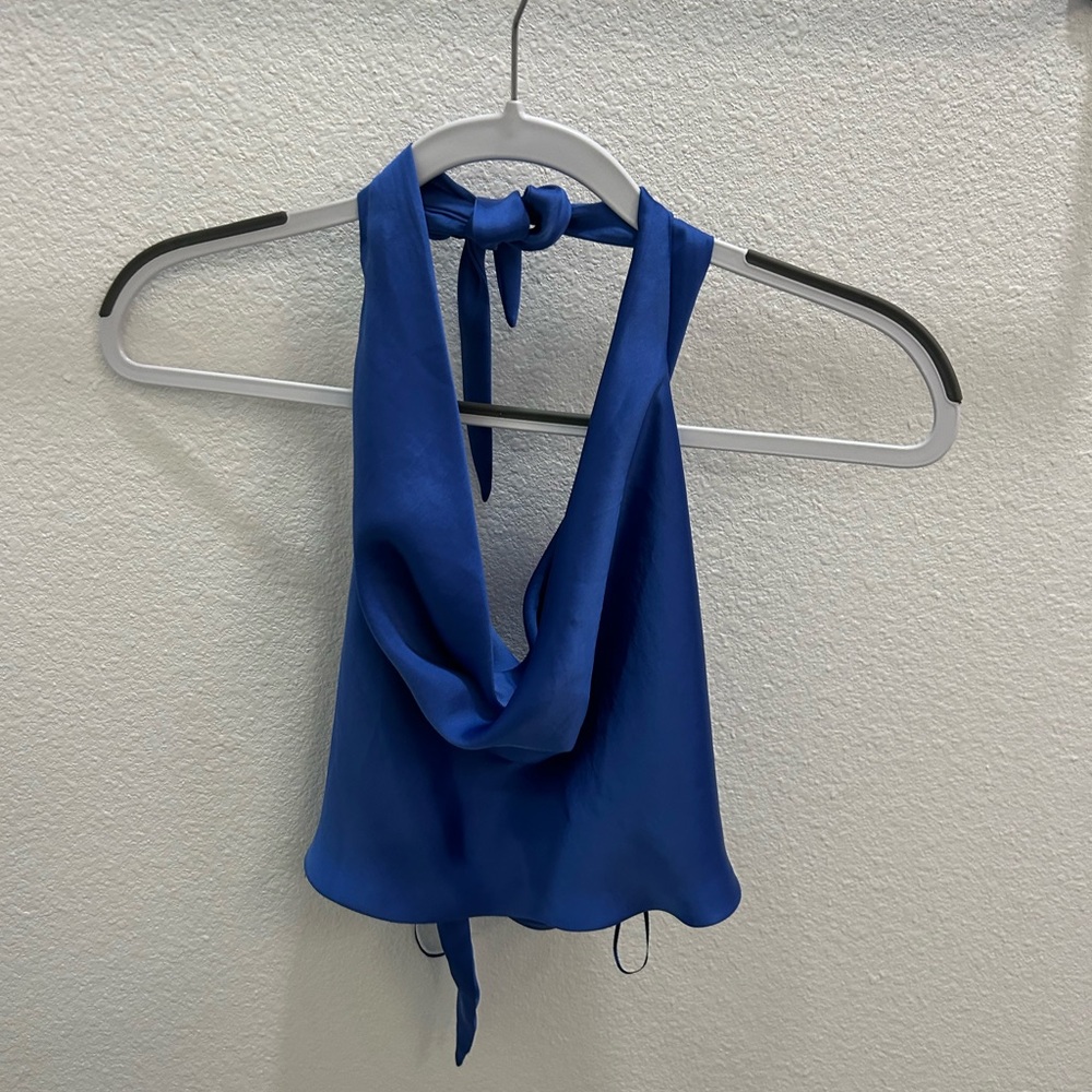 Blue satin Zara halter top size M
